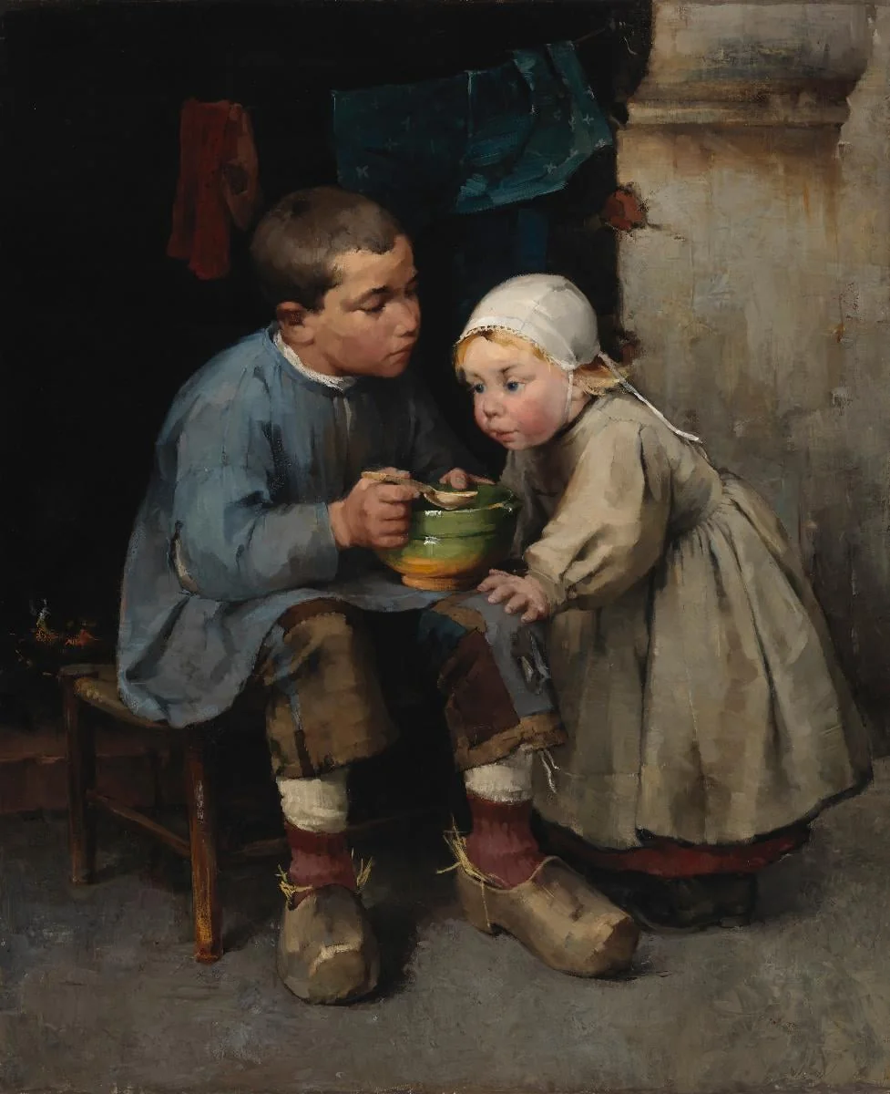 Pikkusiskoaan ruokkiva poika, by Helene Schjerfbeck, unspecified
