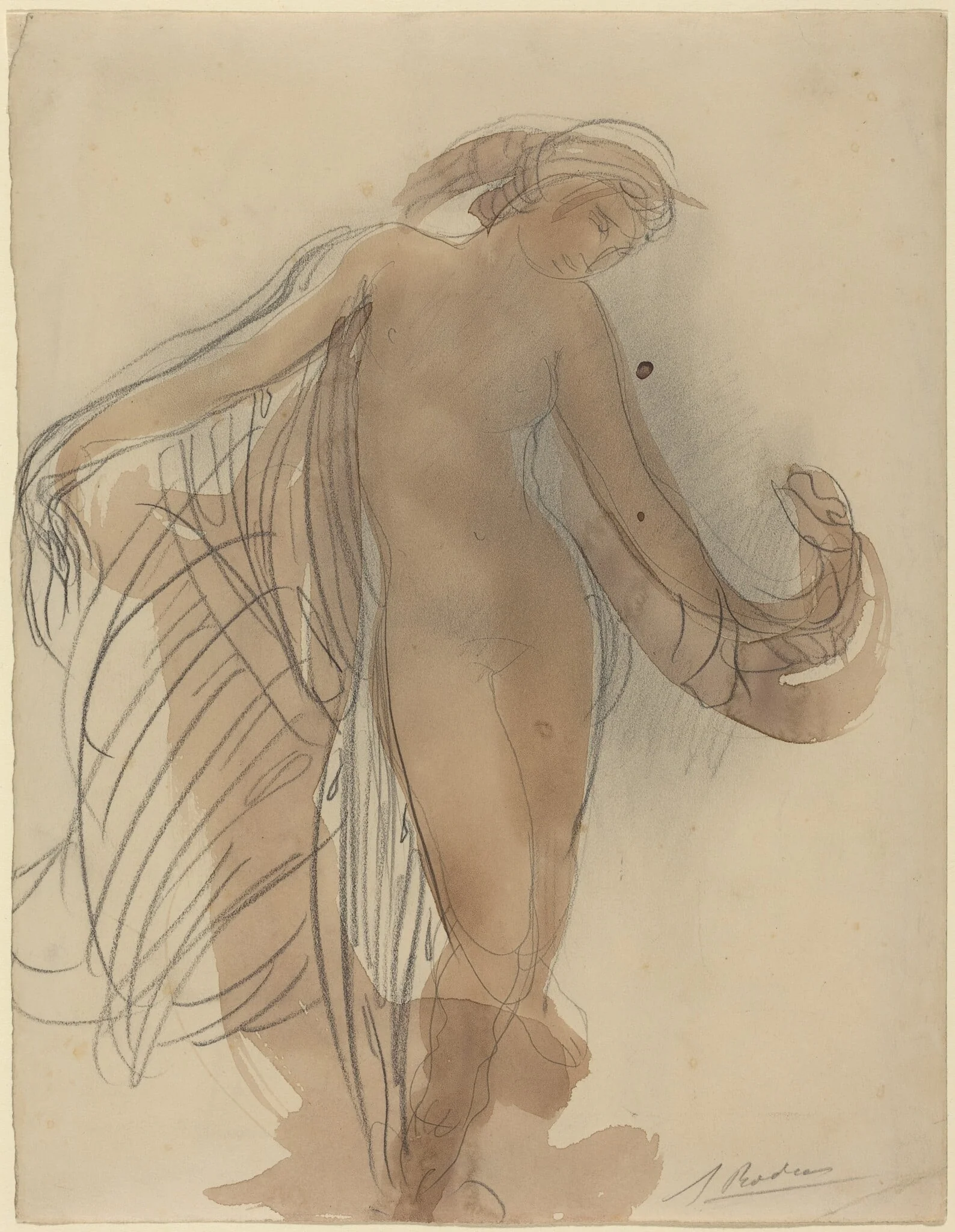 Figure Facing Forward, by Auguste Rodin, graphite, 1878