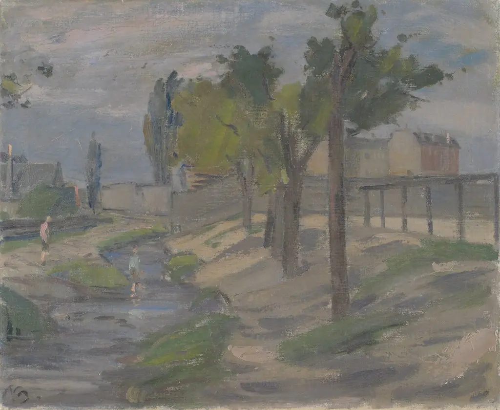 Boys Paddling in the Ladegårds Stream (?).Gables In the Background