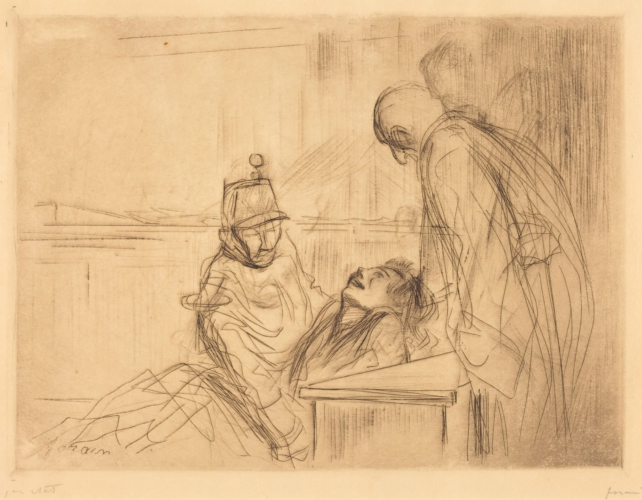 Evanouissement à l'audience (Fainting at the Hearing), by Jean-Louis Forain, ink, 1910