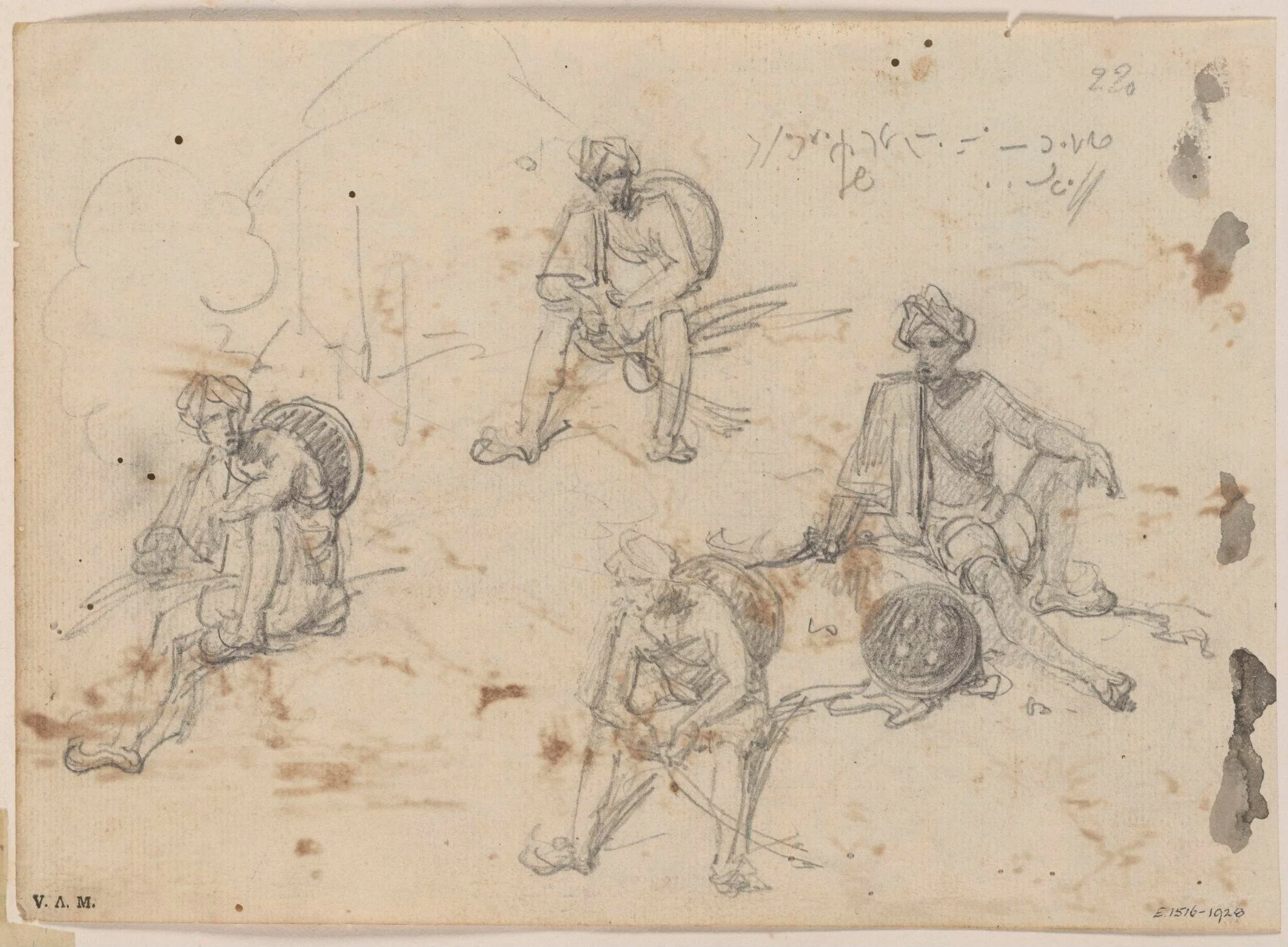 Four drawings of an Indian chowkidar, by George Chinnery, 16