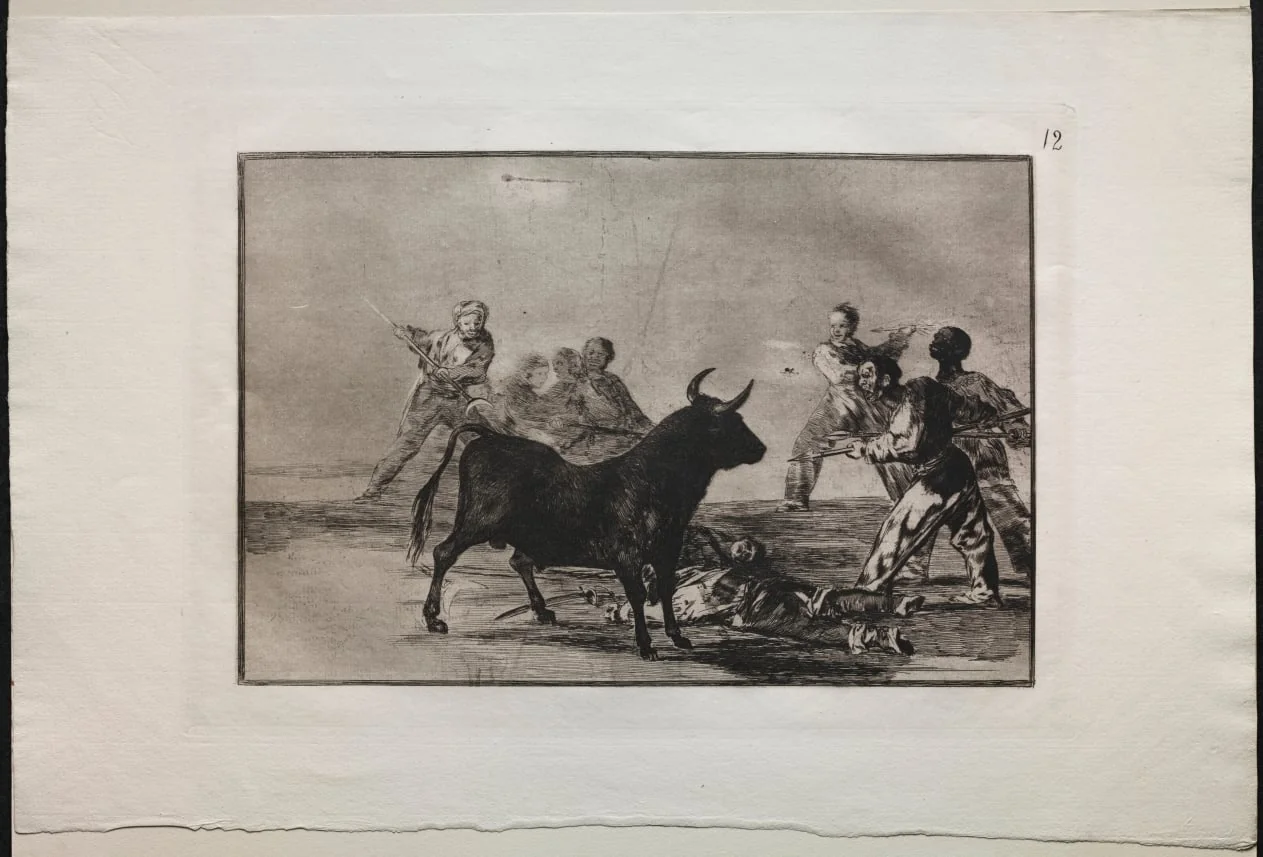 Bullfights:  The Rabble Hamstringing the Bull with Lances, Sickles, Banderillas and Other Arms, by Francisco Goya, 1816