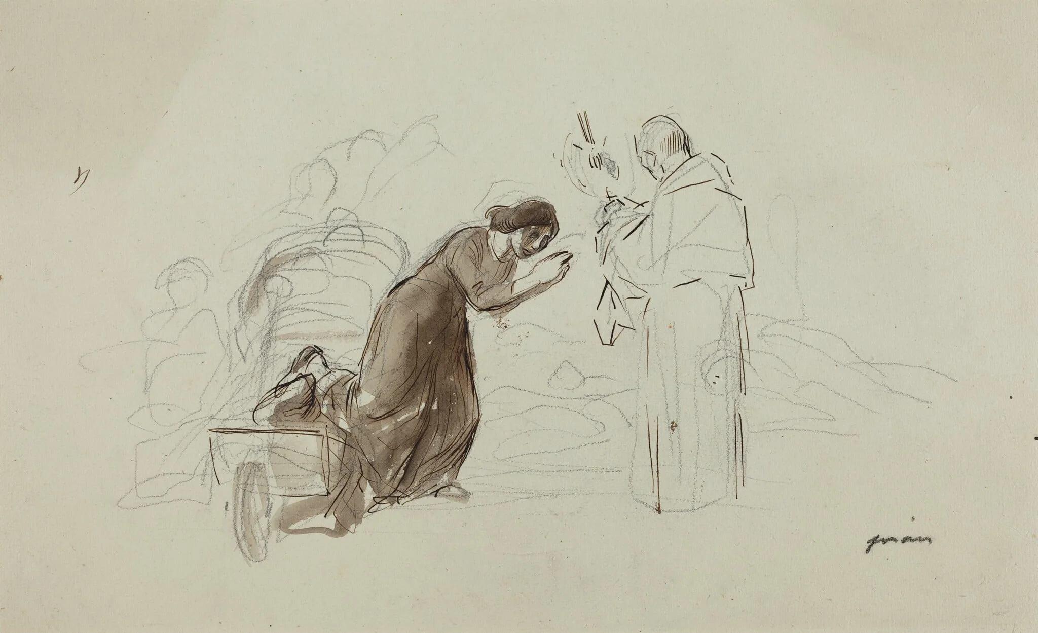 Benediction a Lourdes, by Jean-Louis Forain, ink, 1912