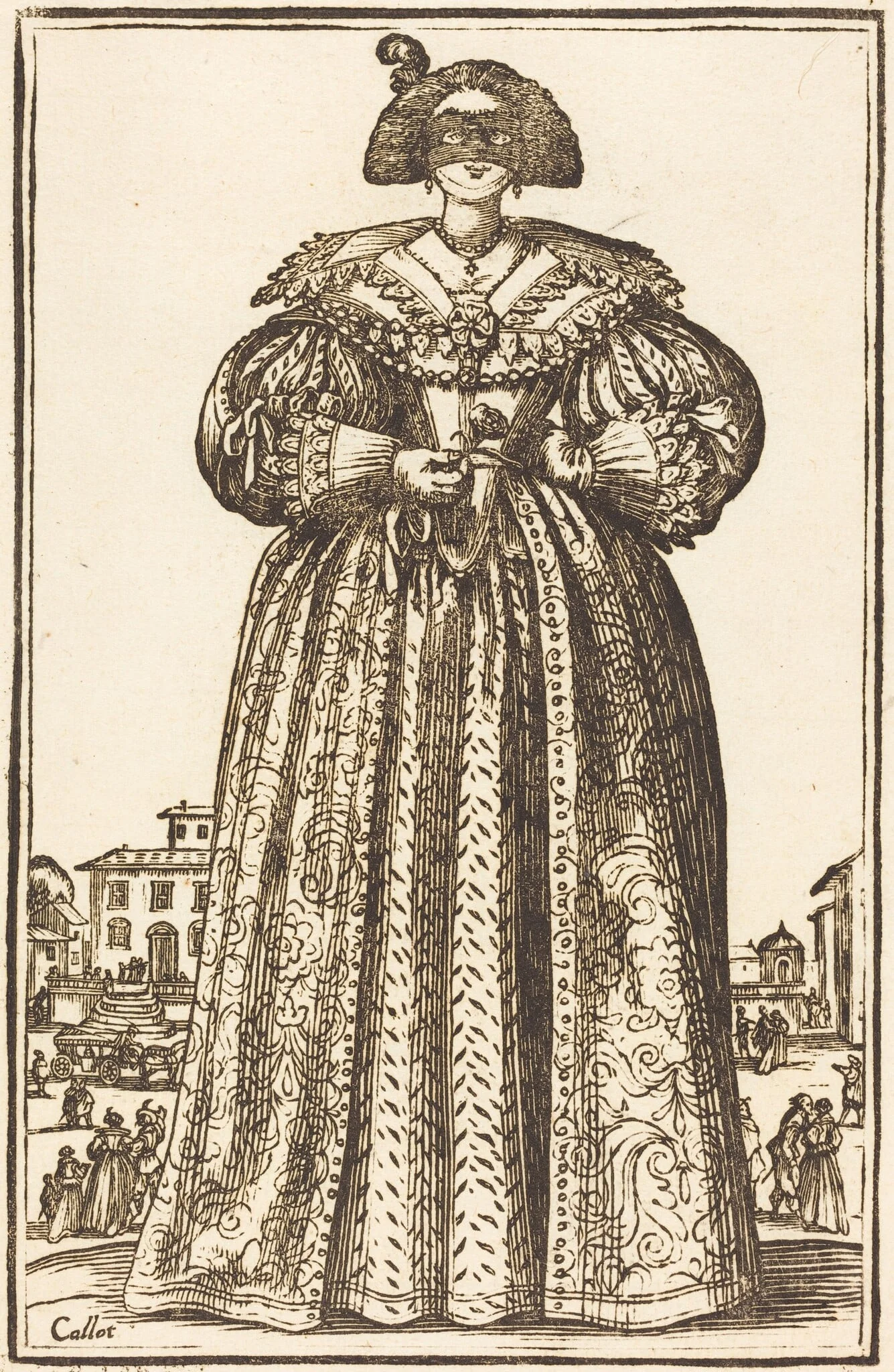 Masked Noble Woman, by French 17th Century, ink, 1623