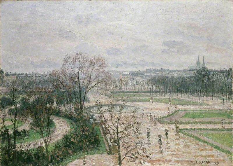 The Tuileries Gardens, Rainy Weather, by Camille Pissarro, oil, 1900