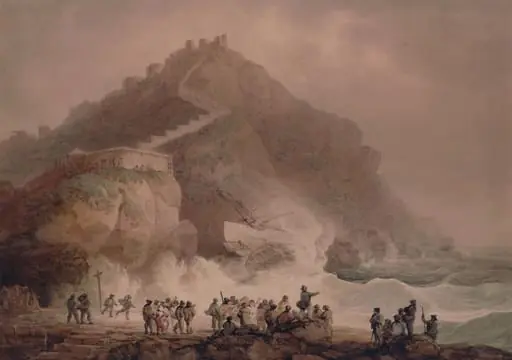 Scarborough: Shipwreck at the foot of the castle cliff