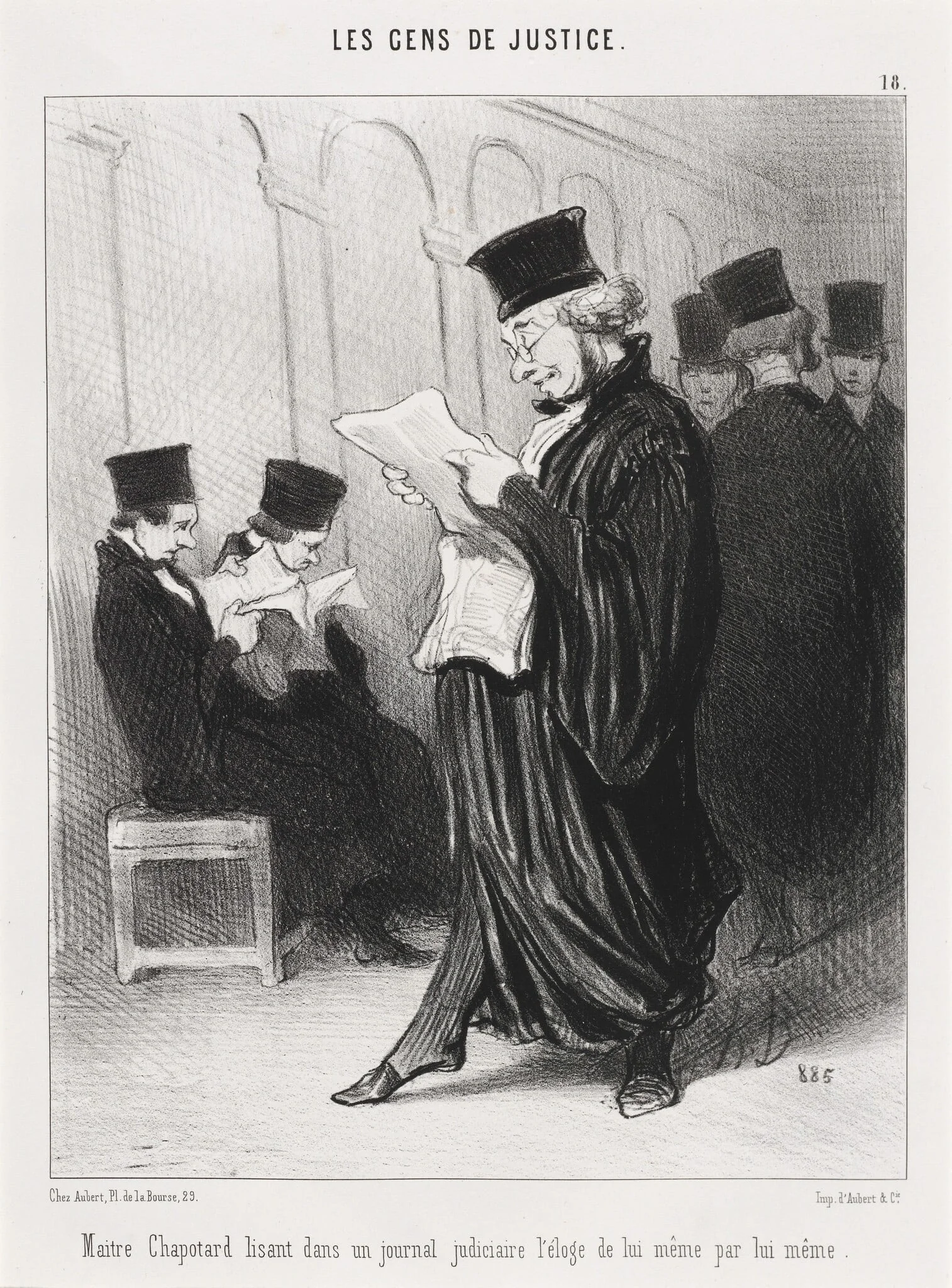 Maitre Chapotard lisant... l'éloge de lui-même..., by Honoré Daumier, ink, 1846