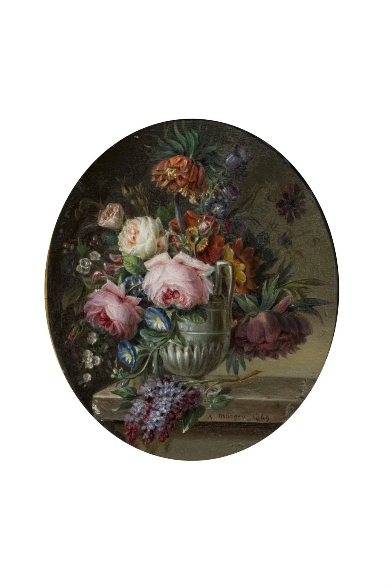 Flowers in a Vase, by Antoine Margry, oil, 1849
