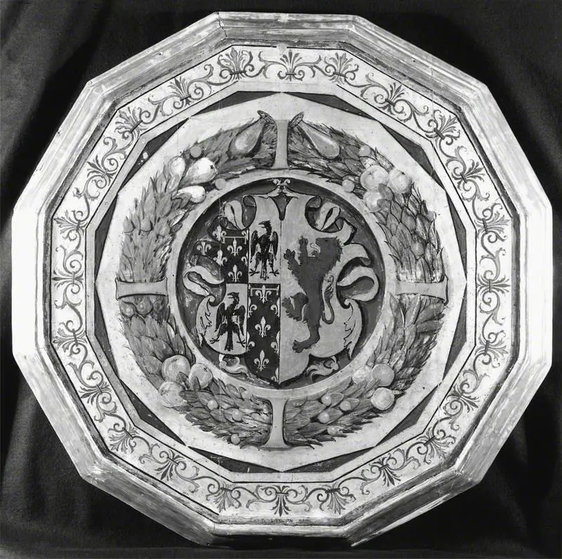 Shield with Two Arms Framed by a Garland (birth tray, back)