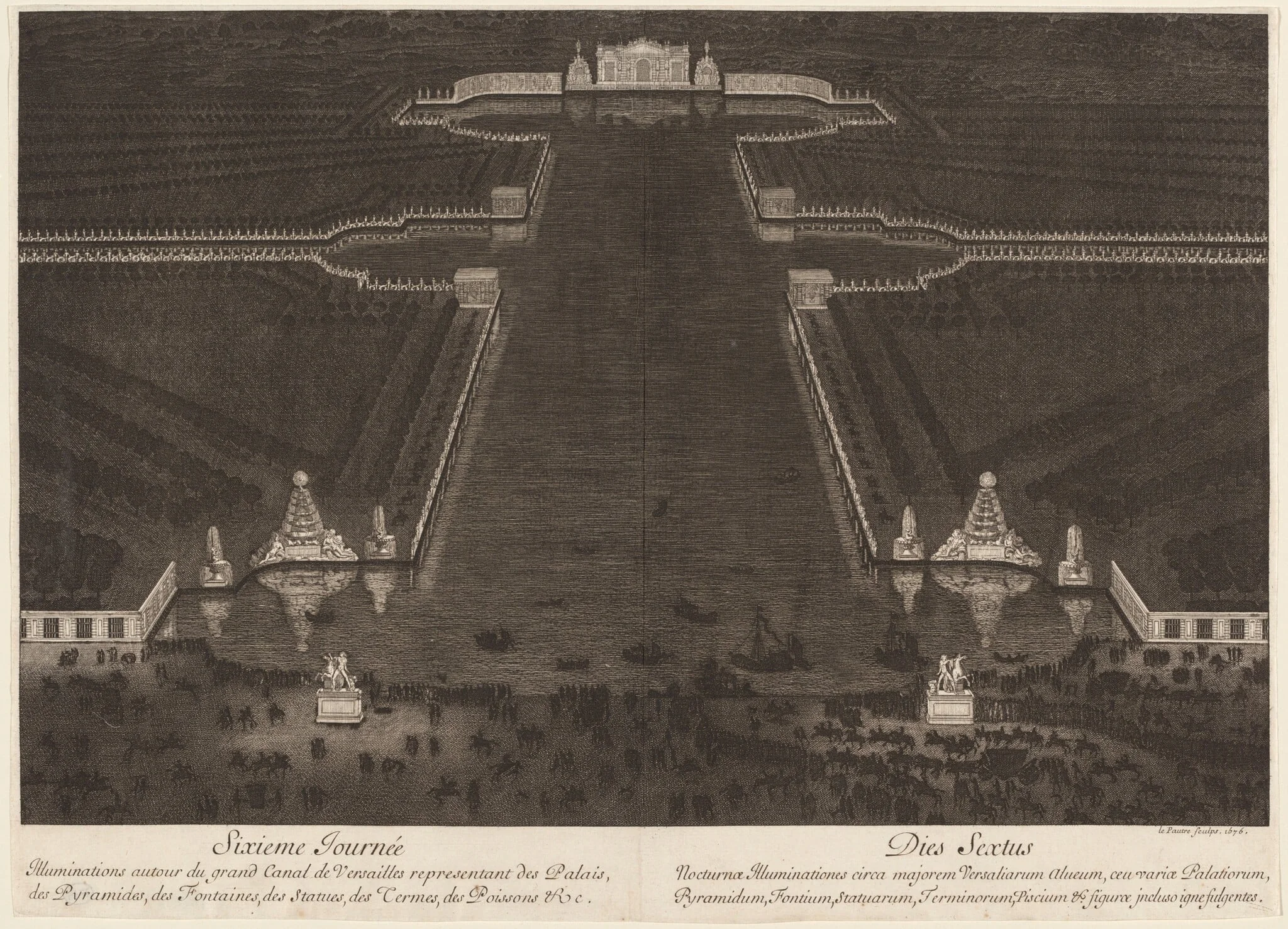 Illuminations autour du grand Canal de Versailles, by Jean Lepautre, ink, 1676