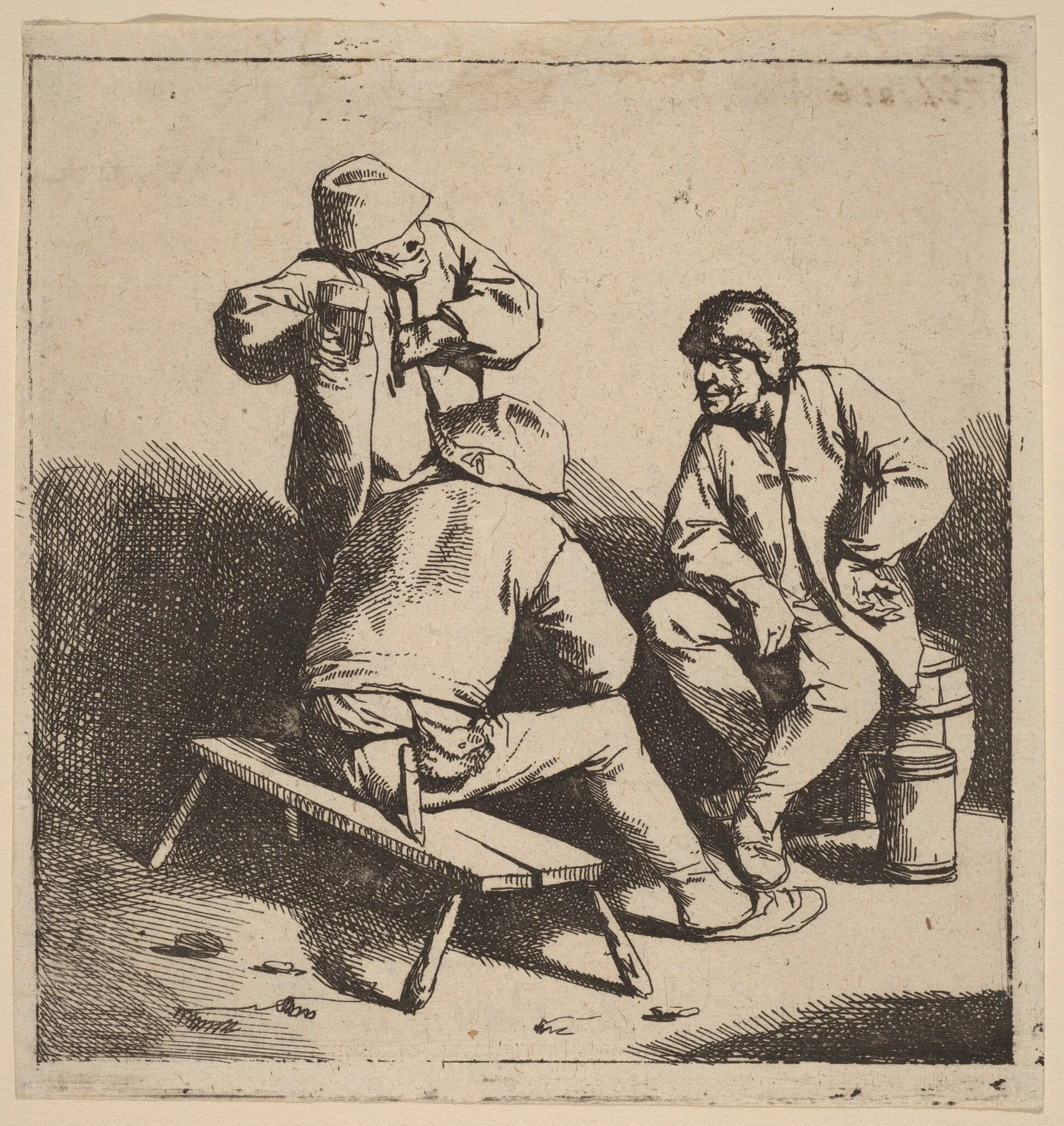 The Three Drinkers, by Cornelis Pietersz Bega, ink, 1648