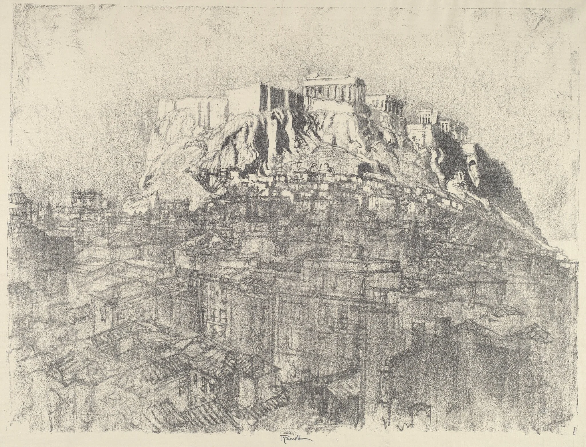Sunrise over the Acropolis, by Joseph Pennell, ink, 1913