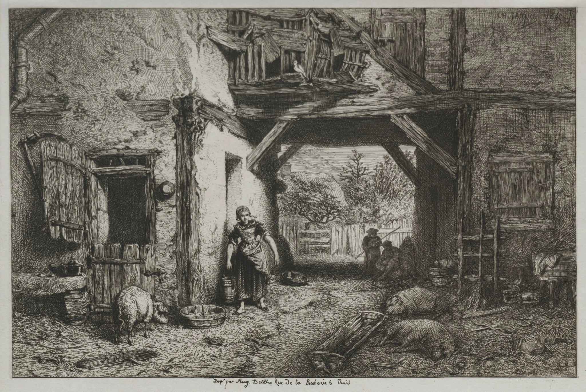 Farm Interior, by Charles Jacque, 1845