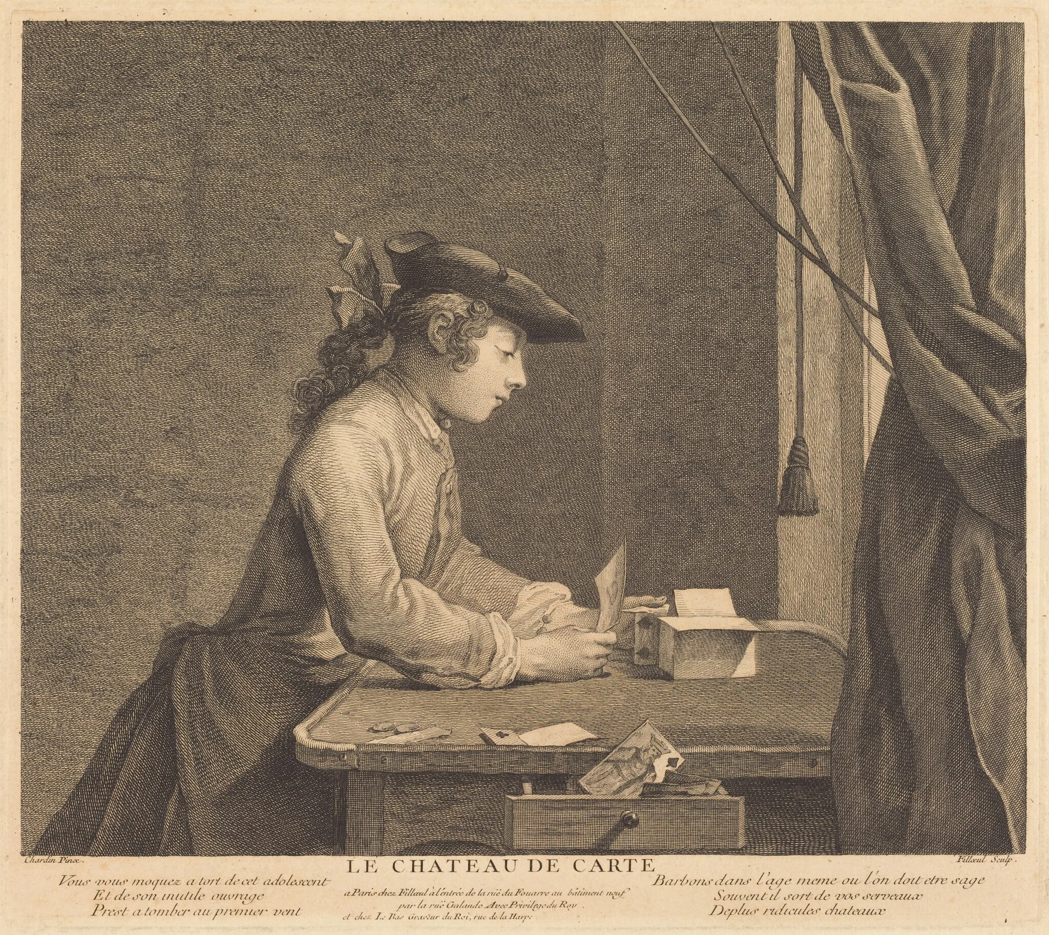 Le Chateau de carte (The House of Cards), by Pierre Filloeul, ink, 1737