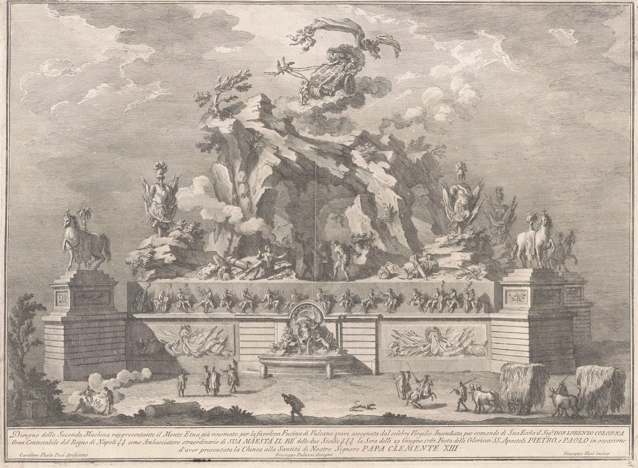 The Seconda Macchina for the Chinea of 1767: Mount Etna with the Forge of Vulcan, by Giuseppe Vasi, ink, 1767