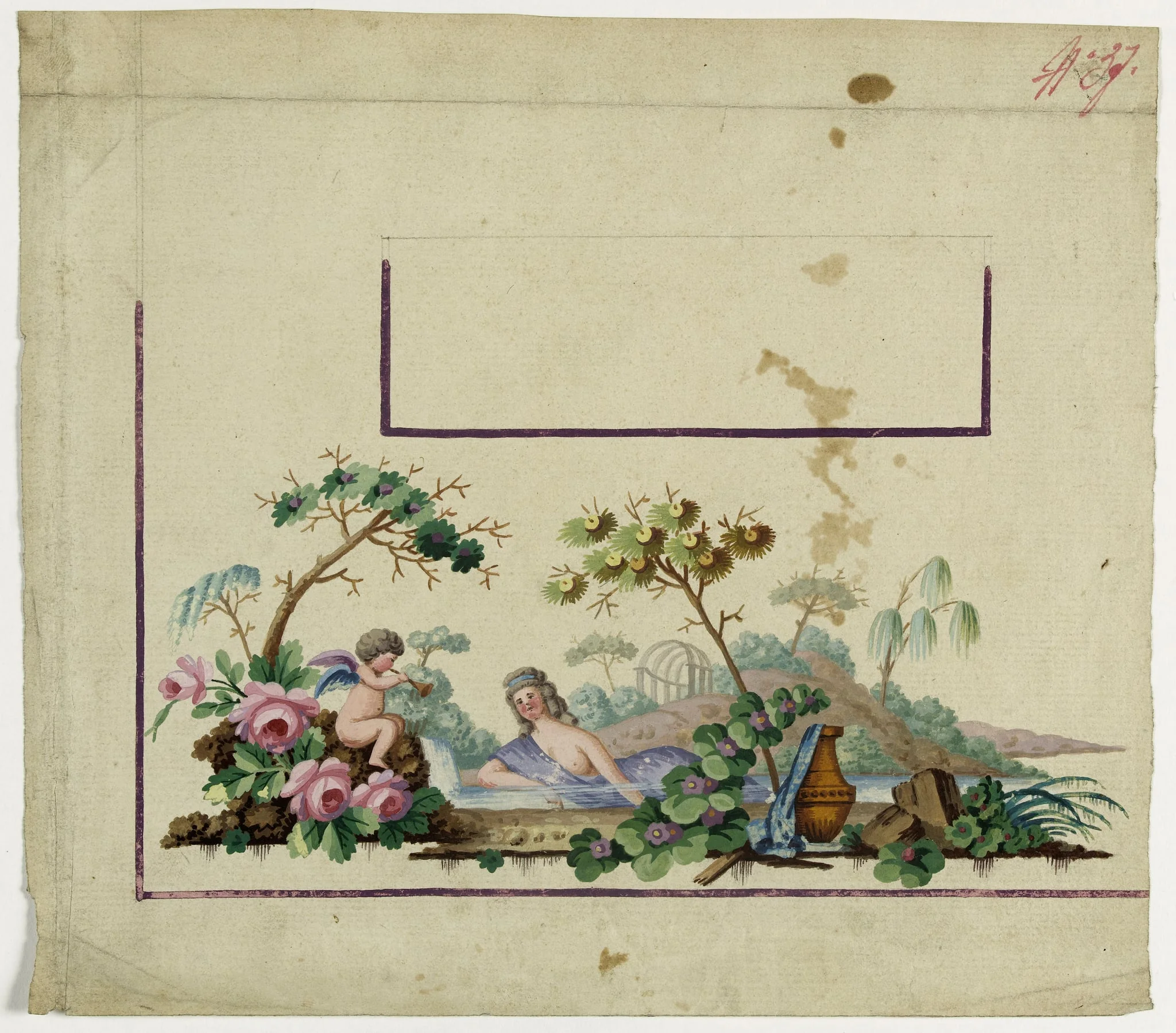 Gilet décor la déesse Flore au bain, projets de broderies de gilet, XVIIIème siècle, by Anonyme, 1785