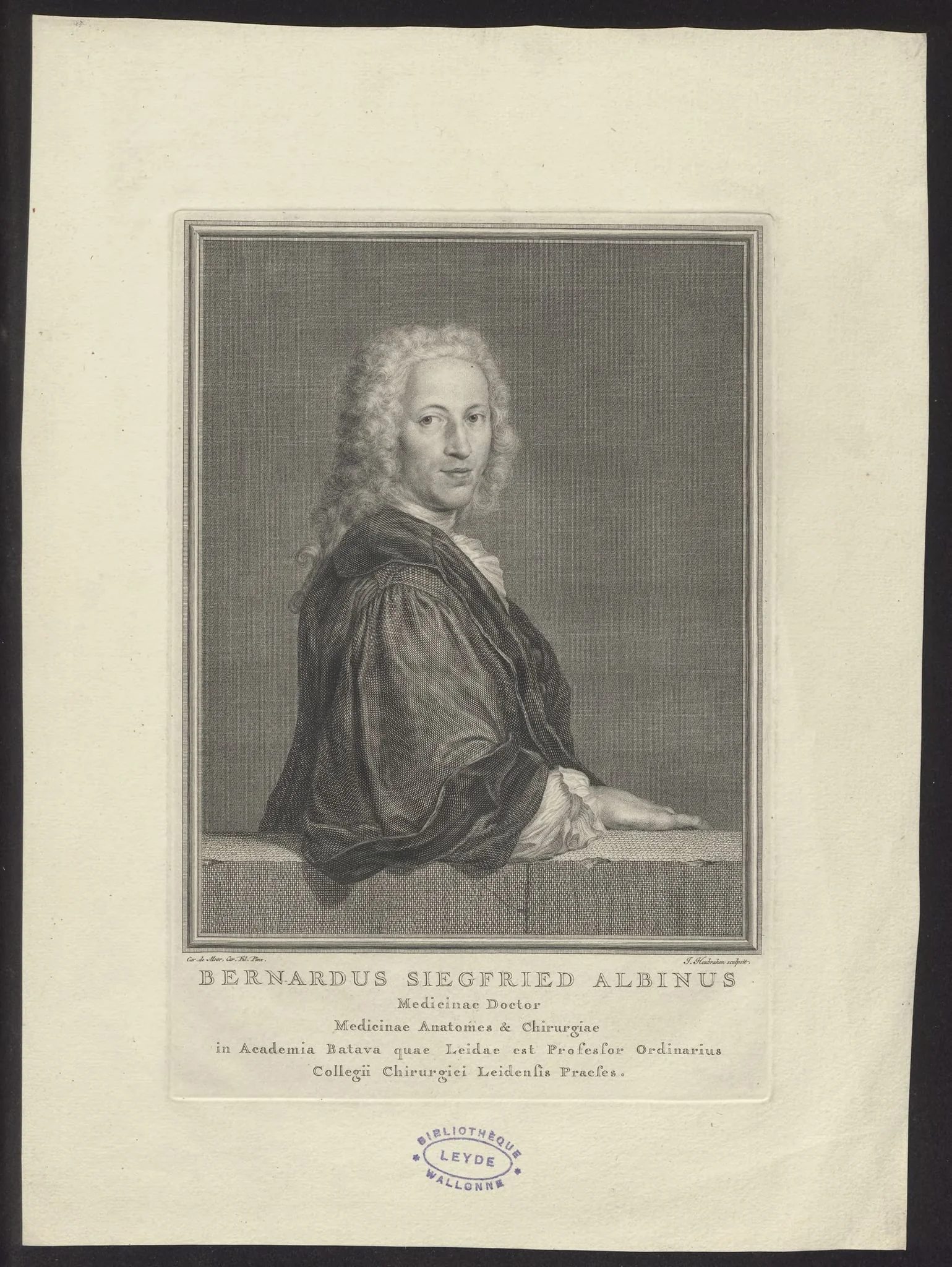 Portrait of Bernardus Siegfried Albinus, doctor of medicine at Leiden, by Jacob, Houbraken, unspecified, 1750