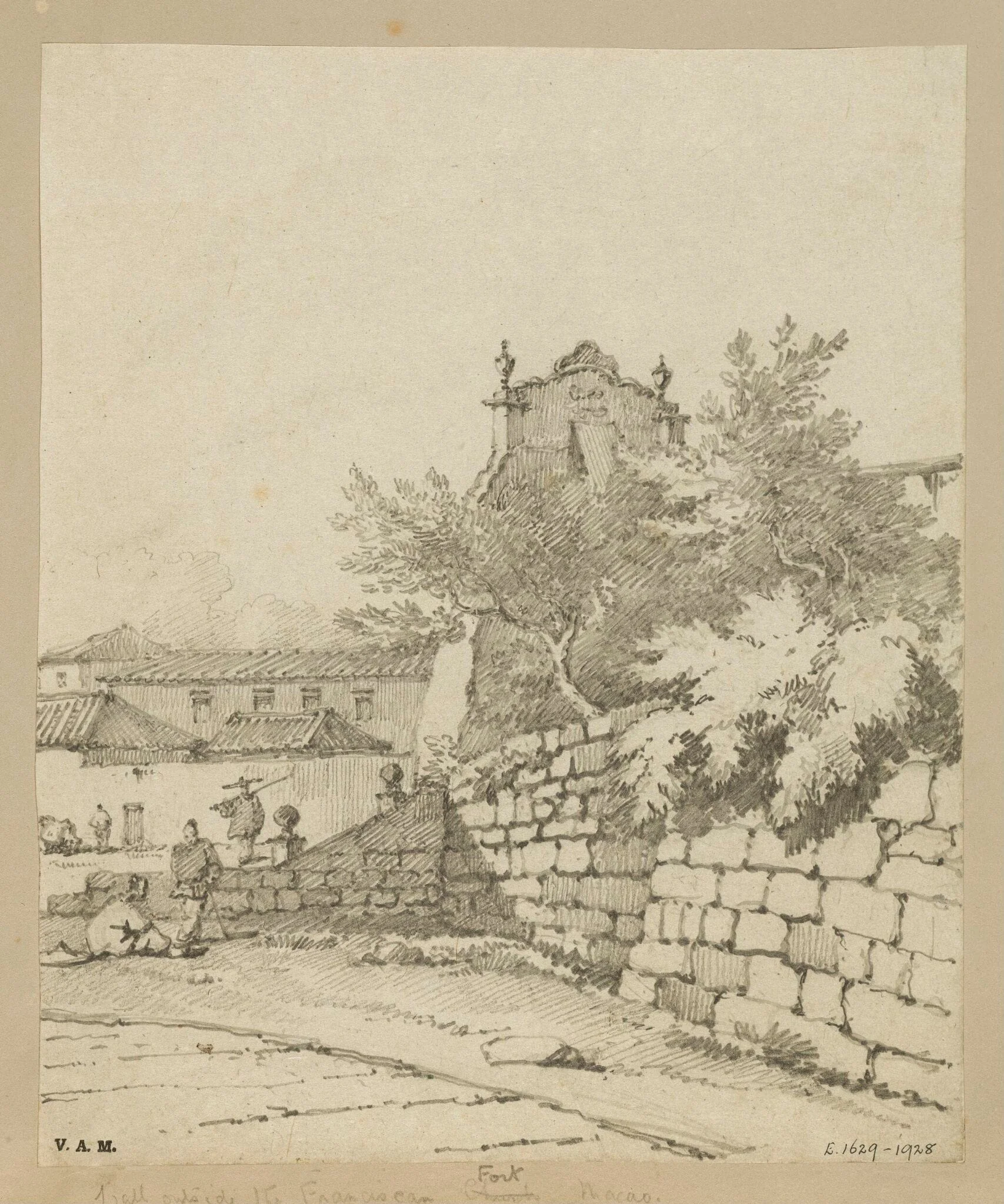The wall below the church of S. Francisco, Macau, by George Chinnery, 19