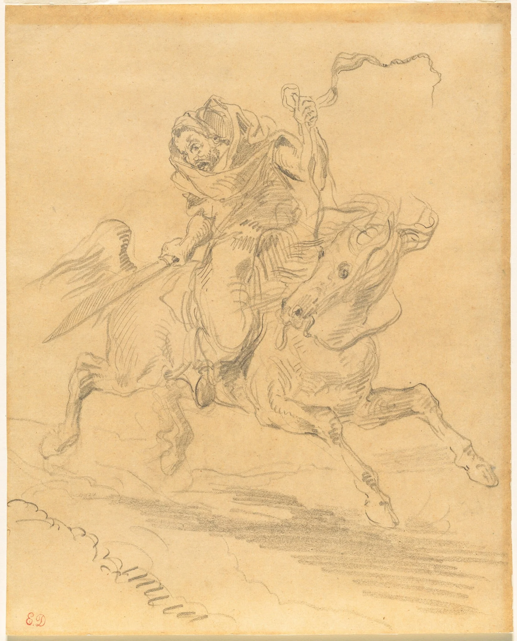 Arab Horseman at the Gallop, by Eugène Delacroix, graphite, 1849