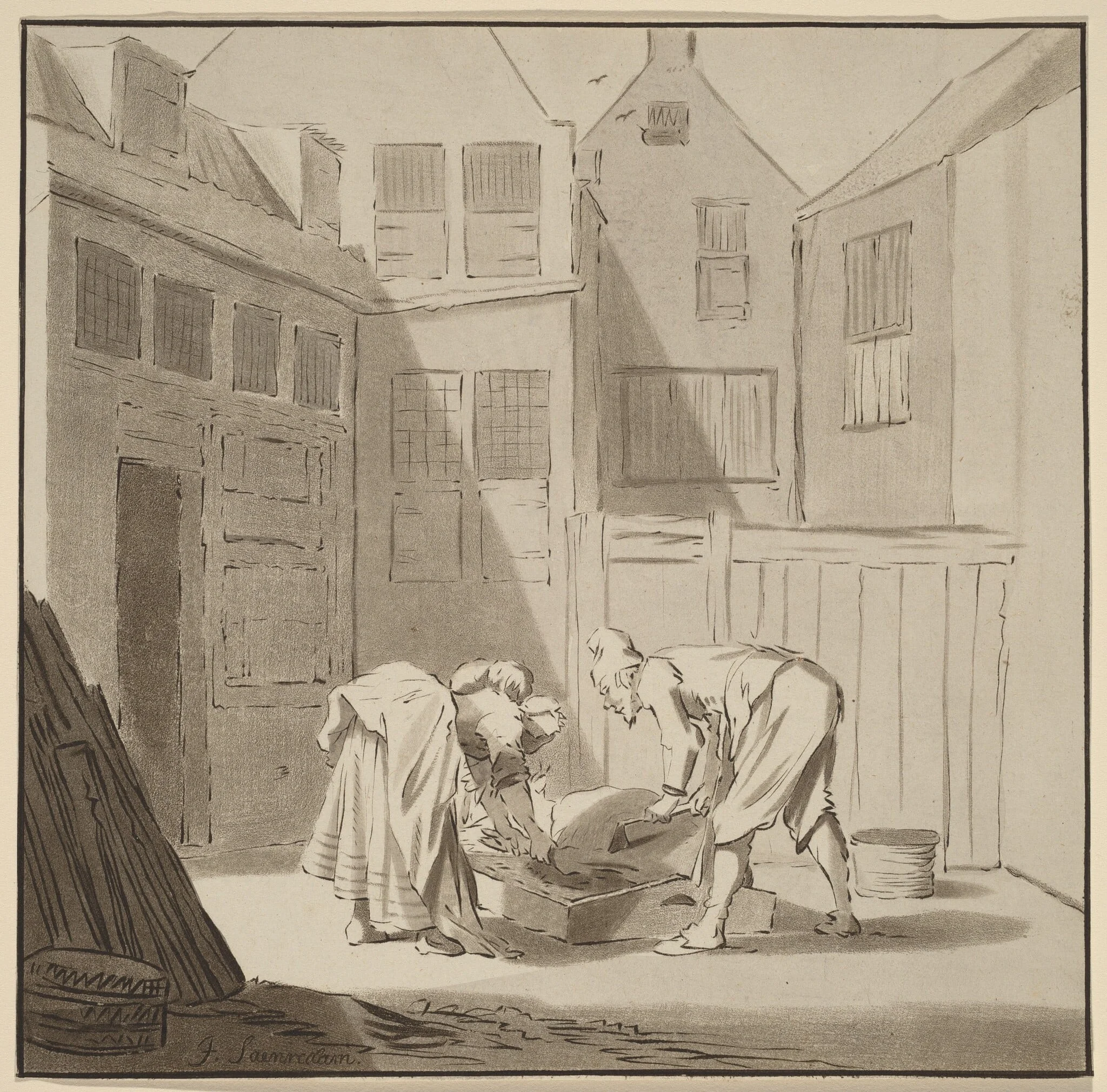 Hog Slaughterers, by Jacobus Buys, ink, 1778