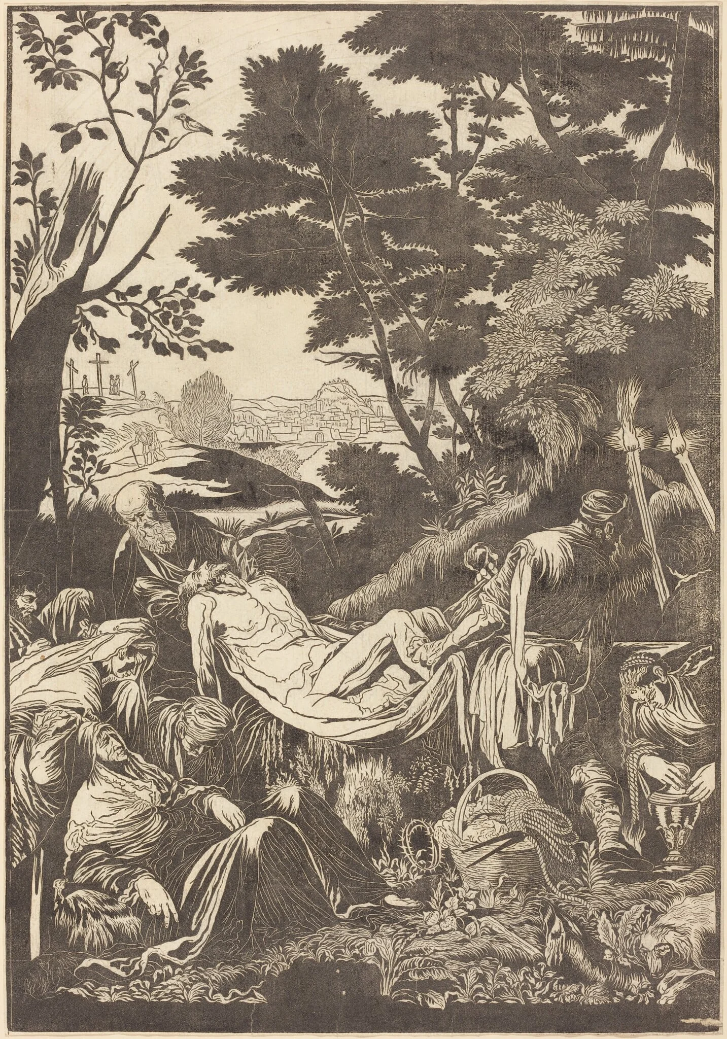 The Entombment [recto], by John Baptist Jackson, ink, 1739