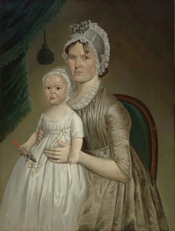 Mrs. Cephas Smith, Jr. (Mary Gove) and Child, by William Jennys, oil, 1803