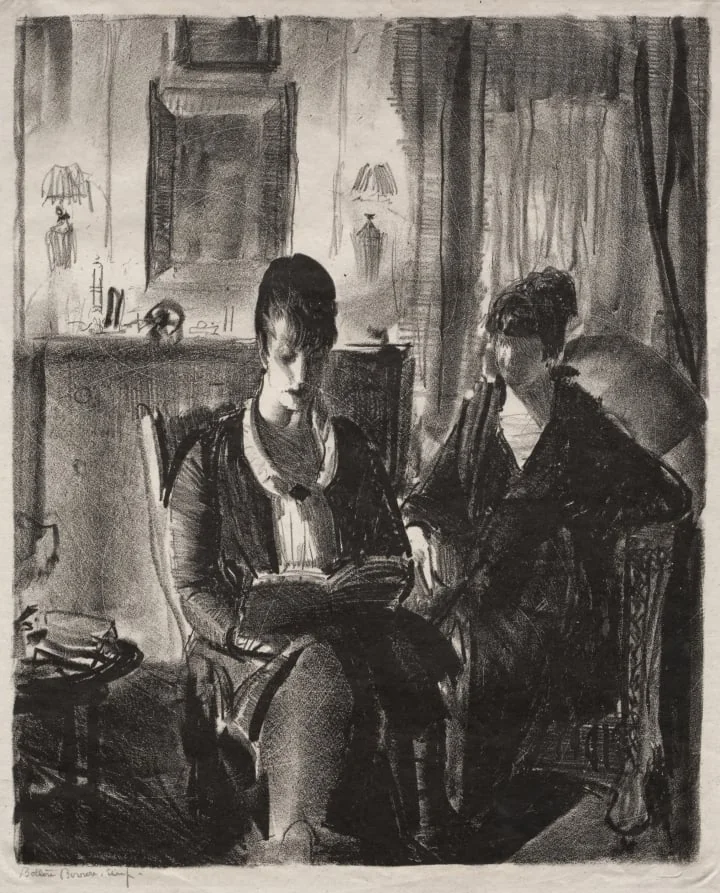 Elsie Reading to Emma, First Stone, by George Bellows, 1921