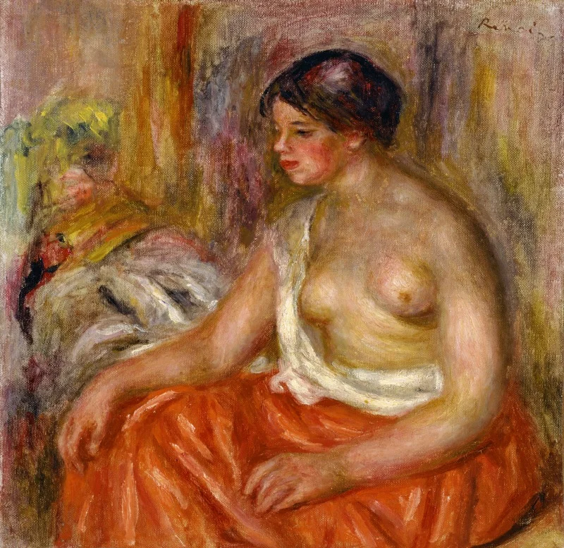 Seated Woman with Bared Breast, by Auguste Renoir, oil, 1918