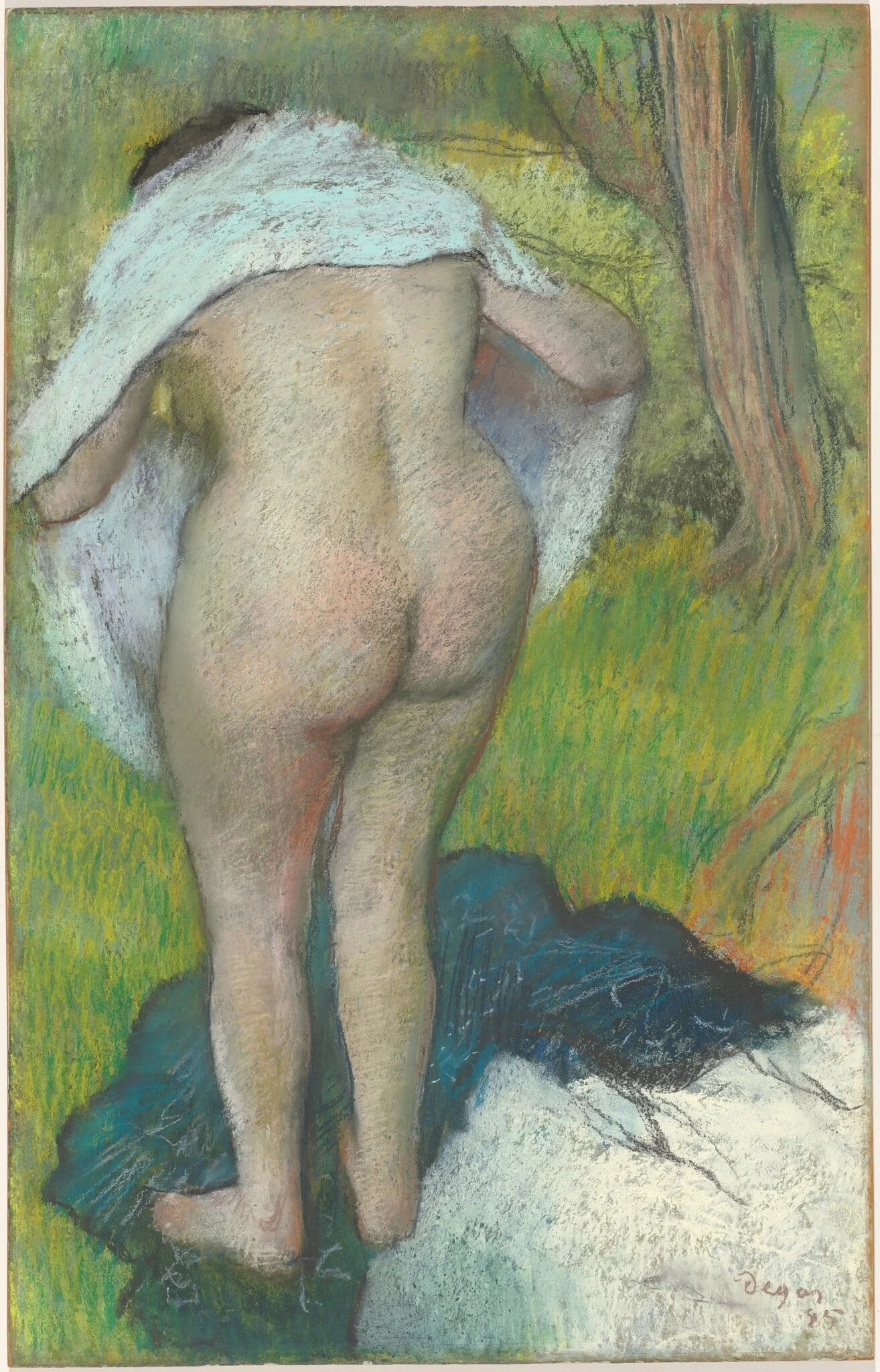 Young Woman Dressing Herself, by Edgar Degas, pastel, 1885