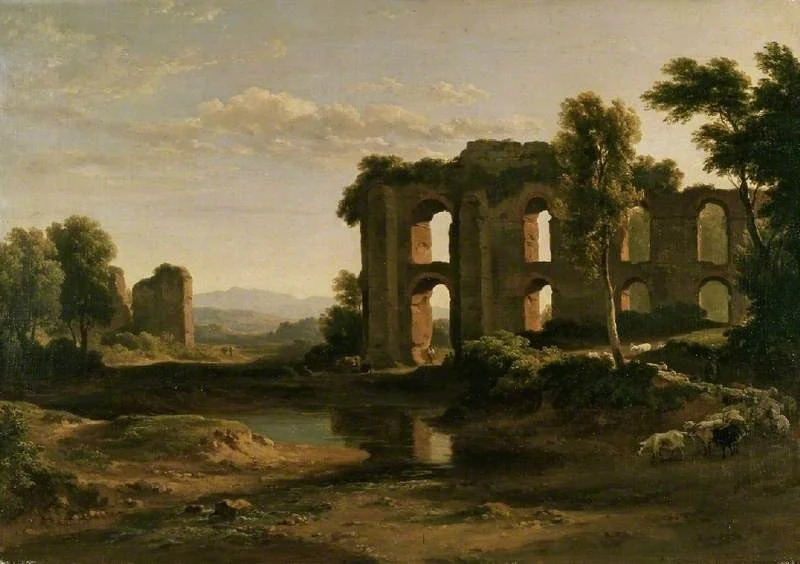 Landscape near Tivoli, with part of the Claudian Aqueduct, by Ramsay Richard Reinagle, oil, 1825