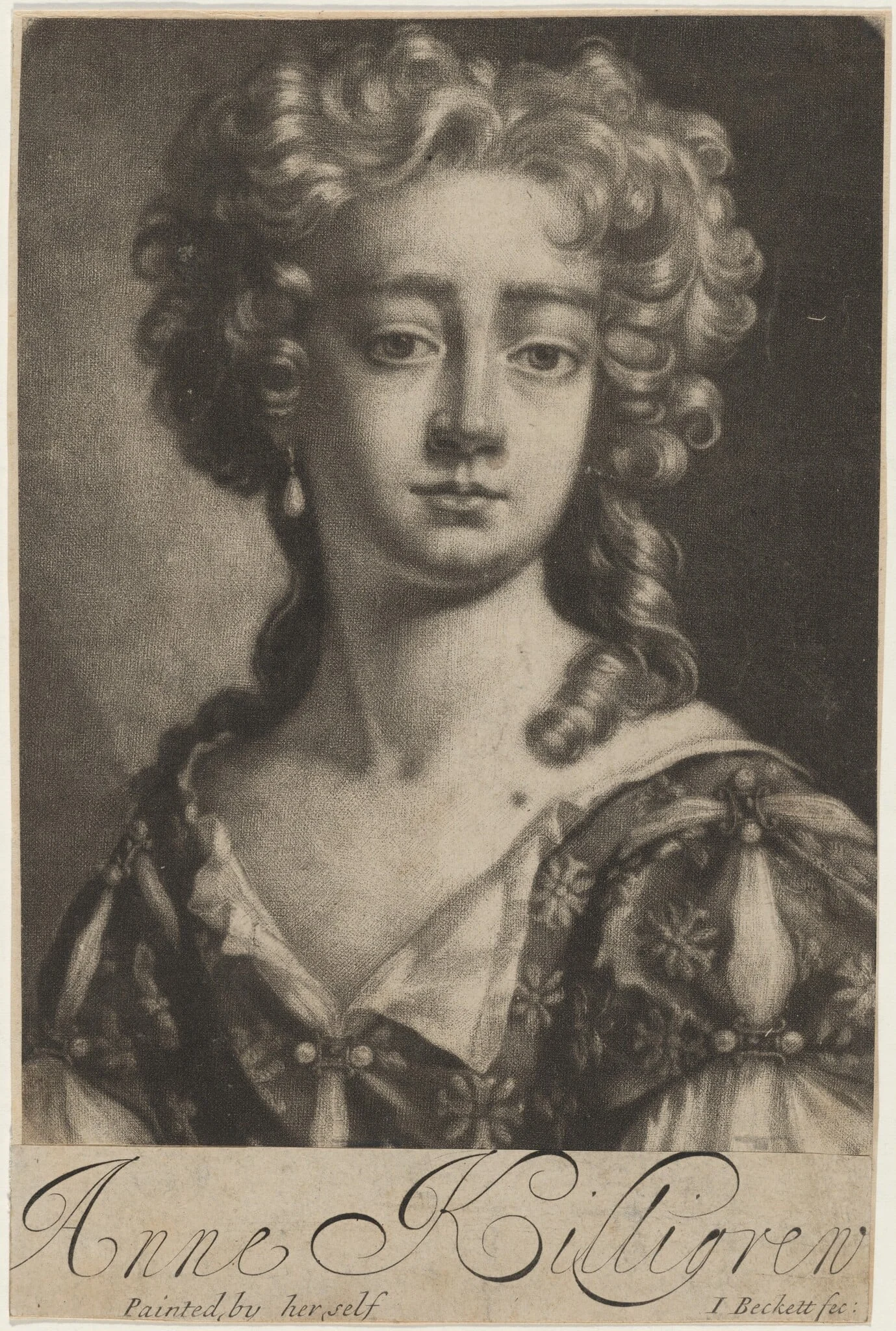 Mrs. Anne Killigrew, by Isaak Beckett, ink, 1684