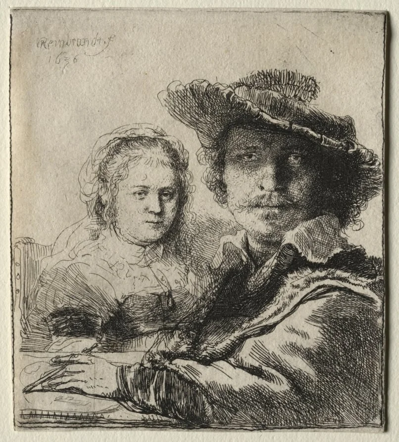 Rembrandt and His Wife Saskia, by Rembrandt, 1636