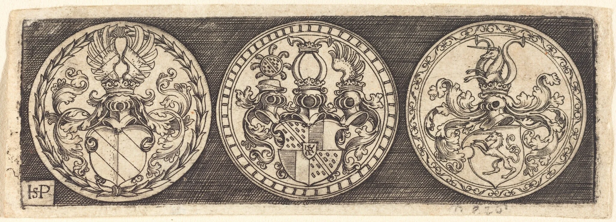 Three Medals with Coats of Arms, by Sebald Beham, ink, 1525