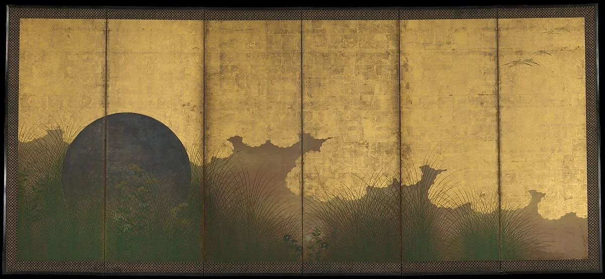 武蔵野図屏風|The Plains of Musashi, by Unknown, ink, 1650