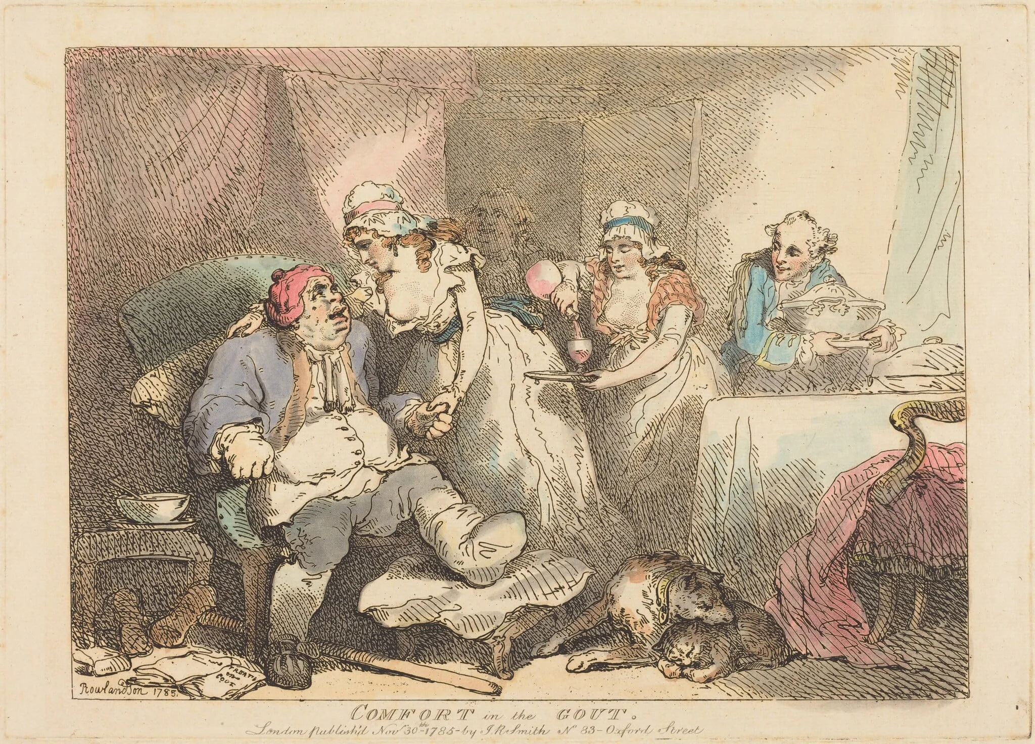 Comfort in the Gout, by Thomas Rowlandson, ink, 1785