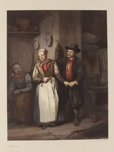 A Betrothal Scene.  Interior with Dutch peasants
