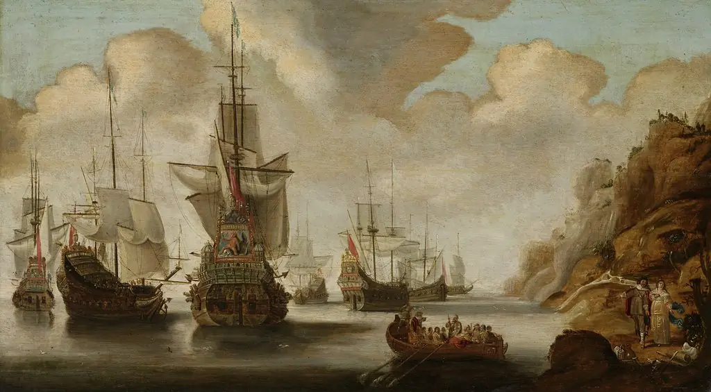 A French squadron near a rocky coast