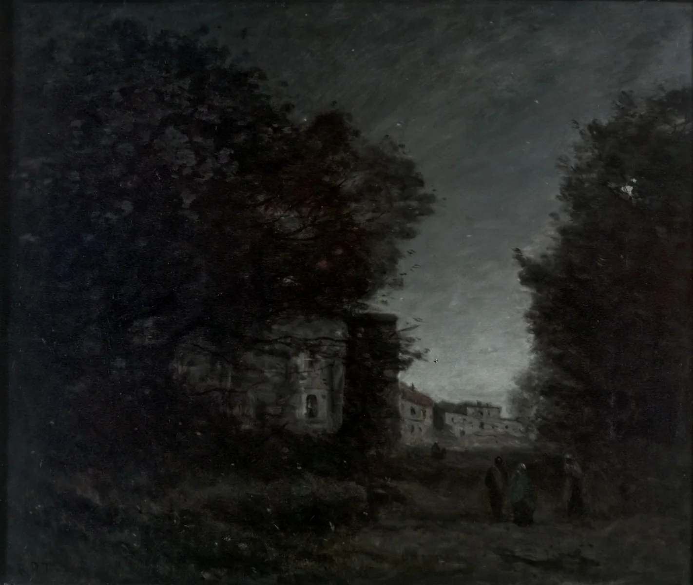 Romantisches Schloß bei Mondschein, by Jean Baptiste Camille Corot, oil, 1867