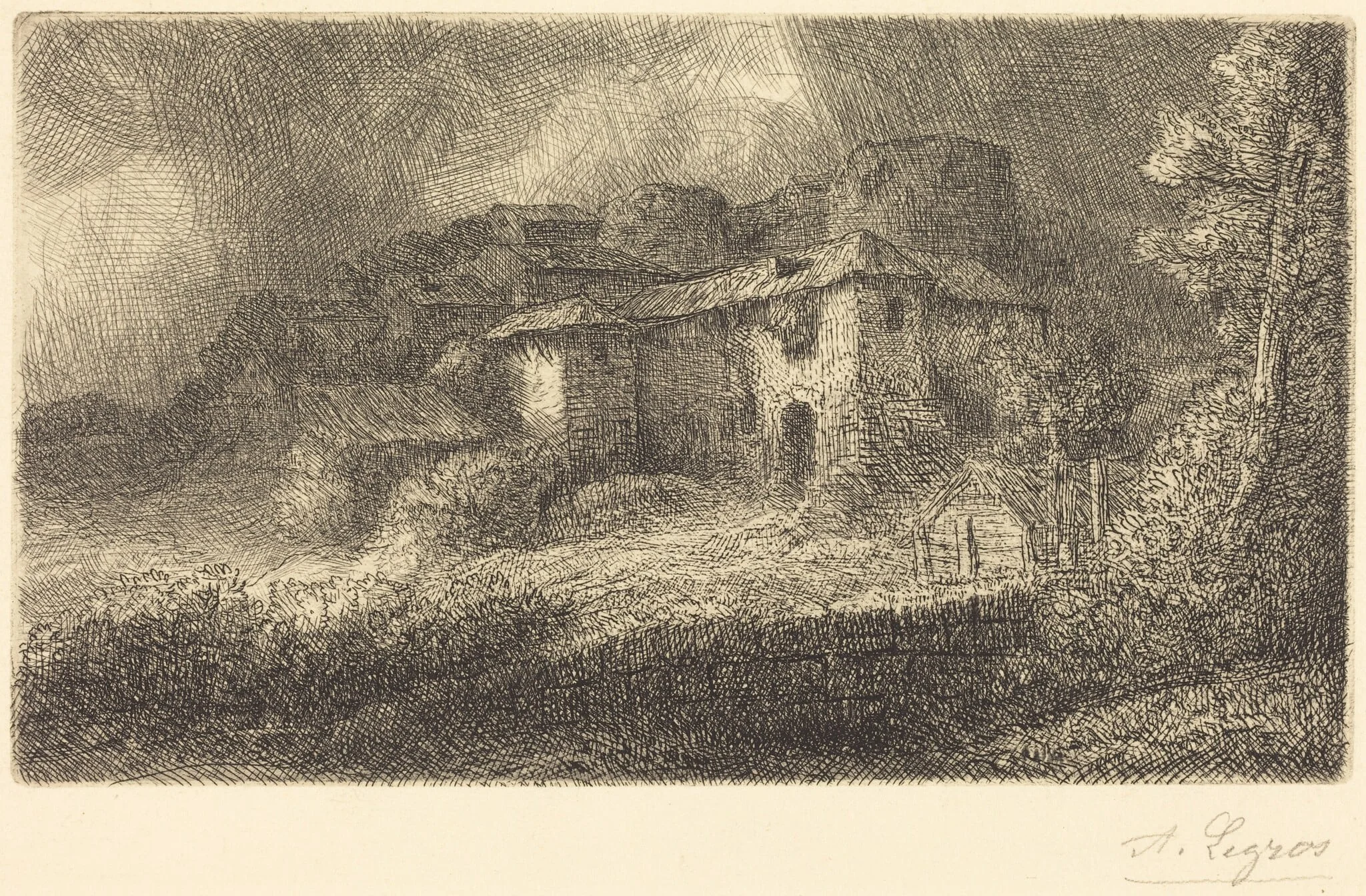 Ruins of a Chateau (Les ruins du chateau), by Alphonse Legros, ink, 1874