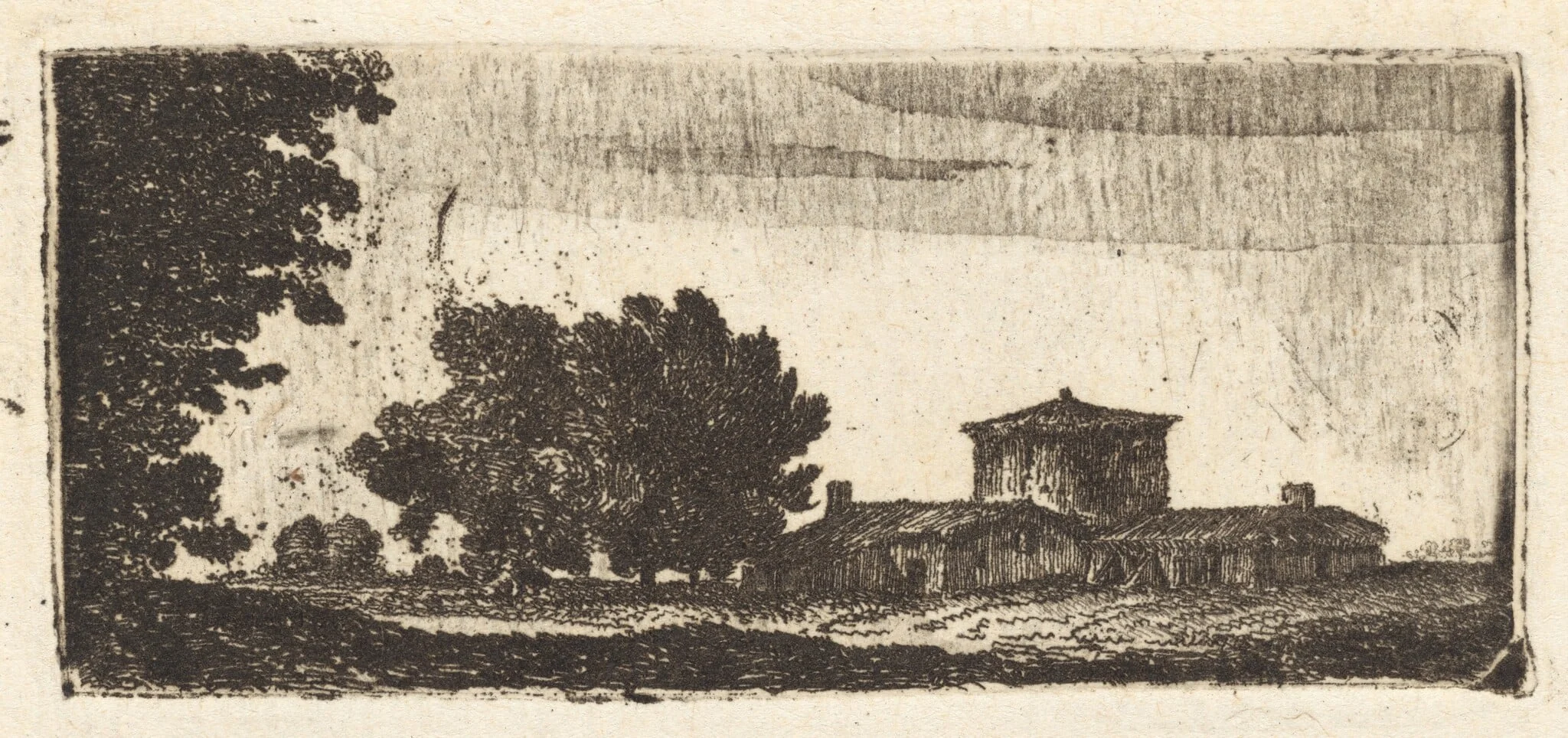 Trees with a Low Building, by of Eldin, John Clerk, ink, 1776