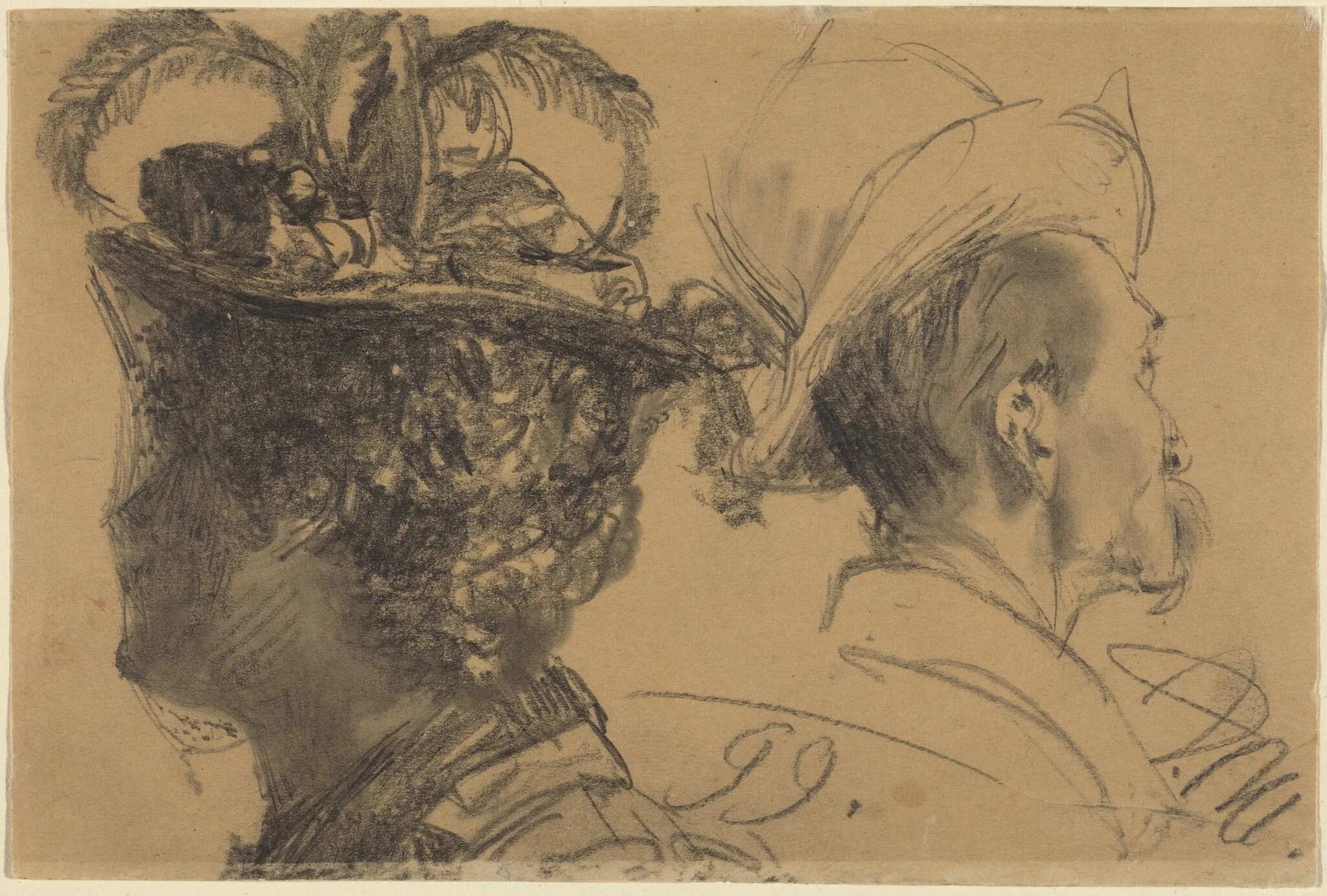Heads of a Man and a Woman, by Adolph von Menzel, graphite, 1899