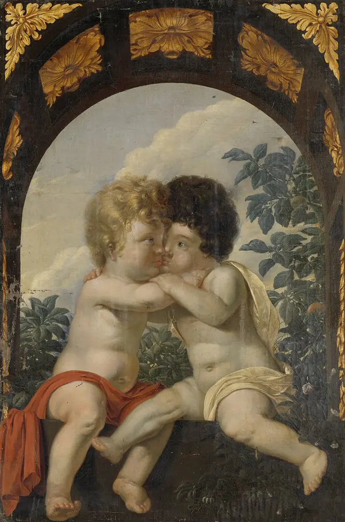 Christian Allegory with two Children Hugging each other
