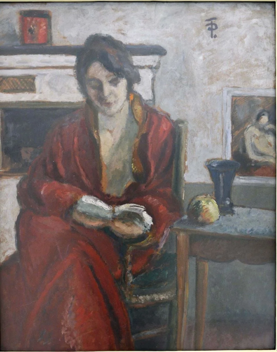 Femeie în halat roșu citind, by Theodor Pallady, 1921