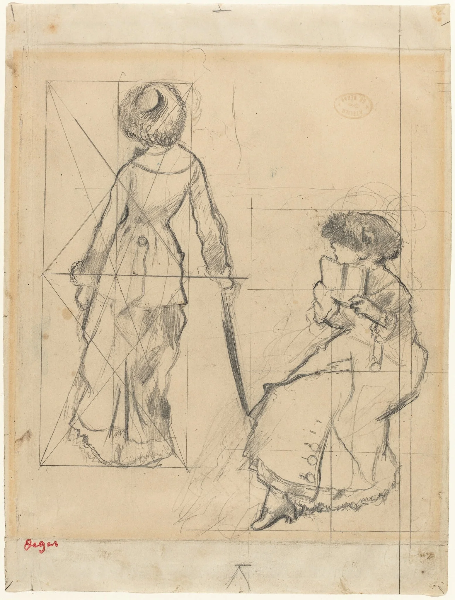 Study for "Mary Cassatt at the Louvre" [recto], by Edgar Degas, graphite, 1879