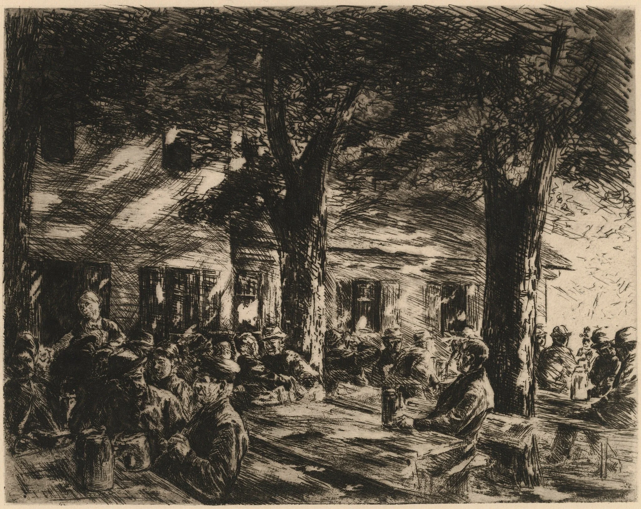 A Tavern Garden in Rosenheim, by Max Liebermann, ink, 1895