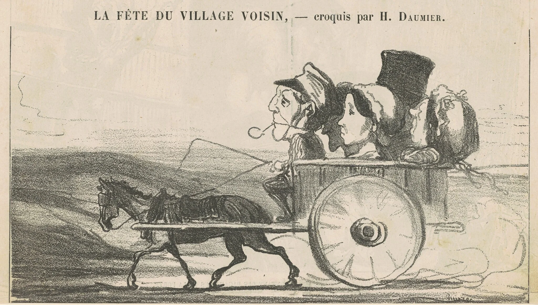 A la campagne, pas de grèves de cochers ... (recto); Villageois économes se contentant ... (verso), by Honoré Daumier, ink, 1865