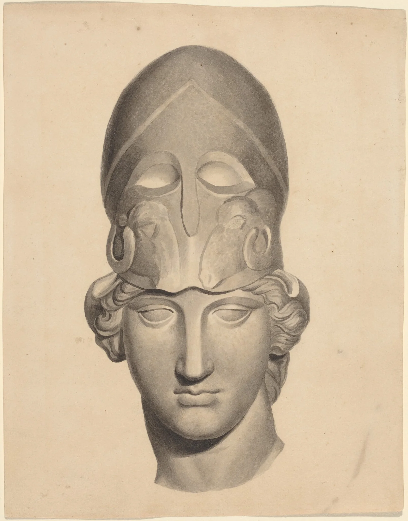 Antique Head with a Helmet, by John Flaxman, ink, 1790