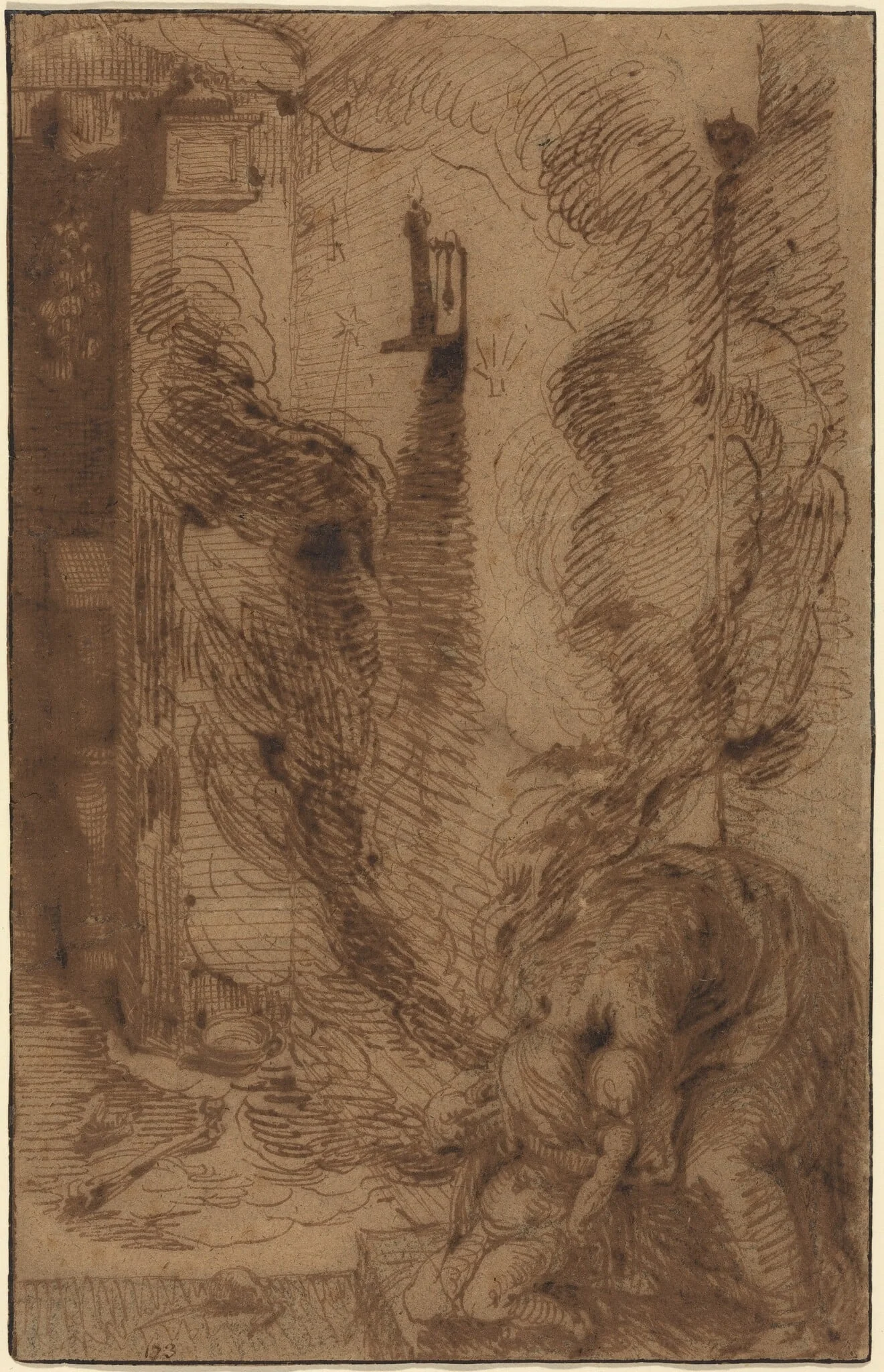 Witchcraft Scene with a Vampire [recto], by Jacques de Gheyn II, chalk, 1597