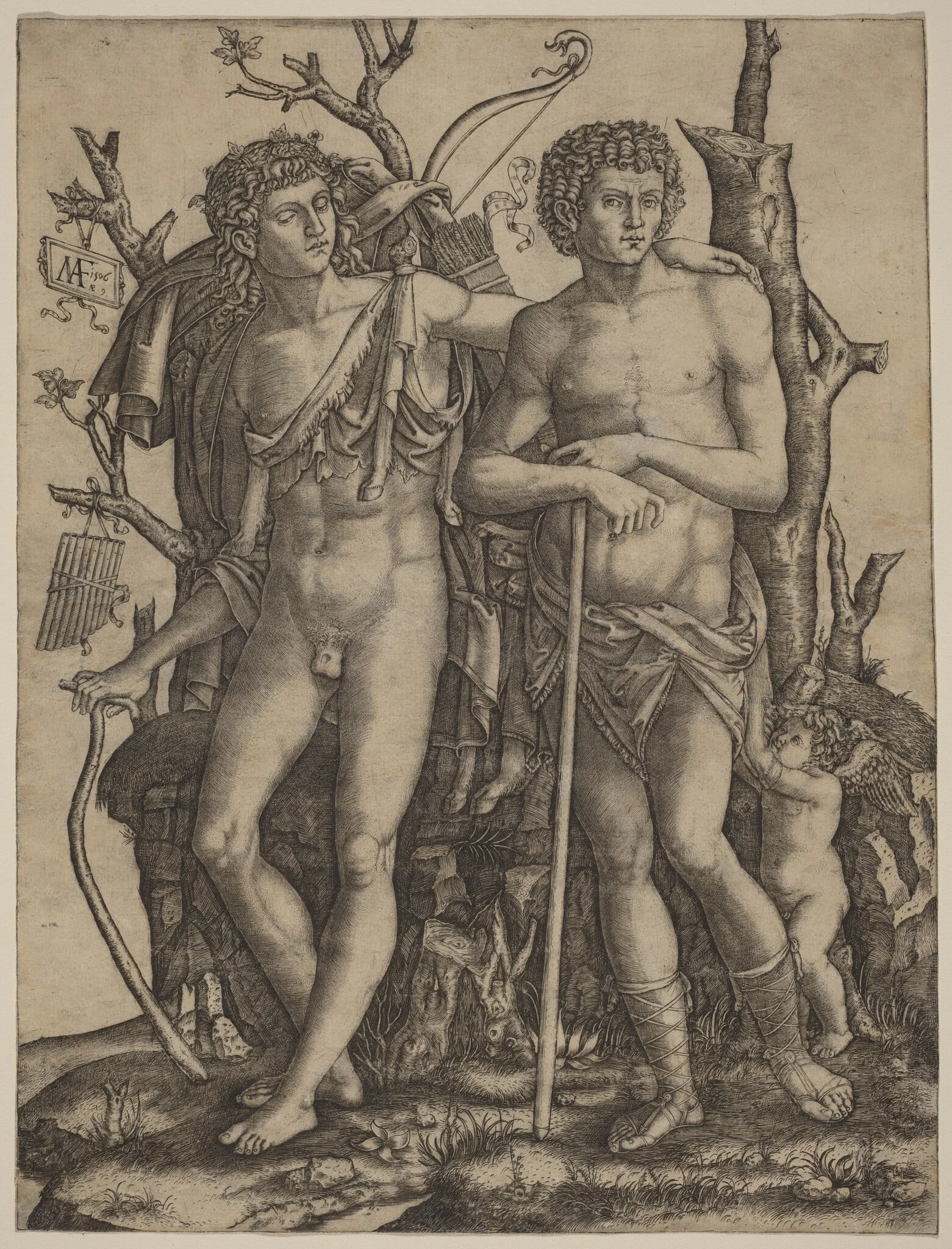 Apollo and Hyacinthus, by Marcantonio Raimondi, ink, 1506