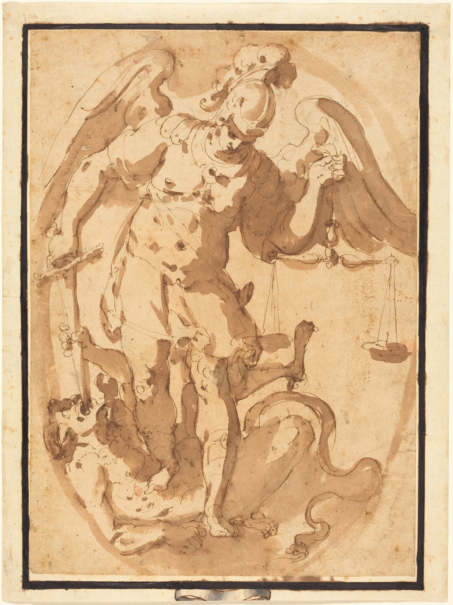 Saint Michael with Lucifer, by Giuseppe Porta, chalk, 1558